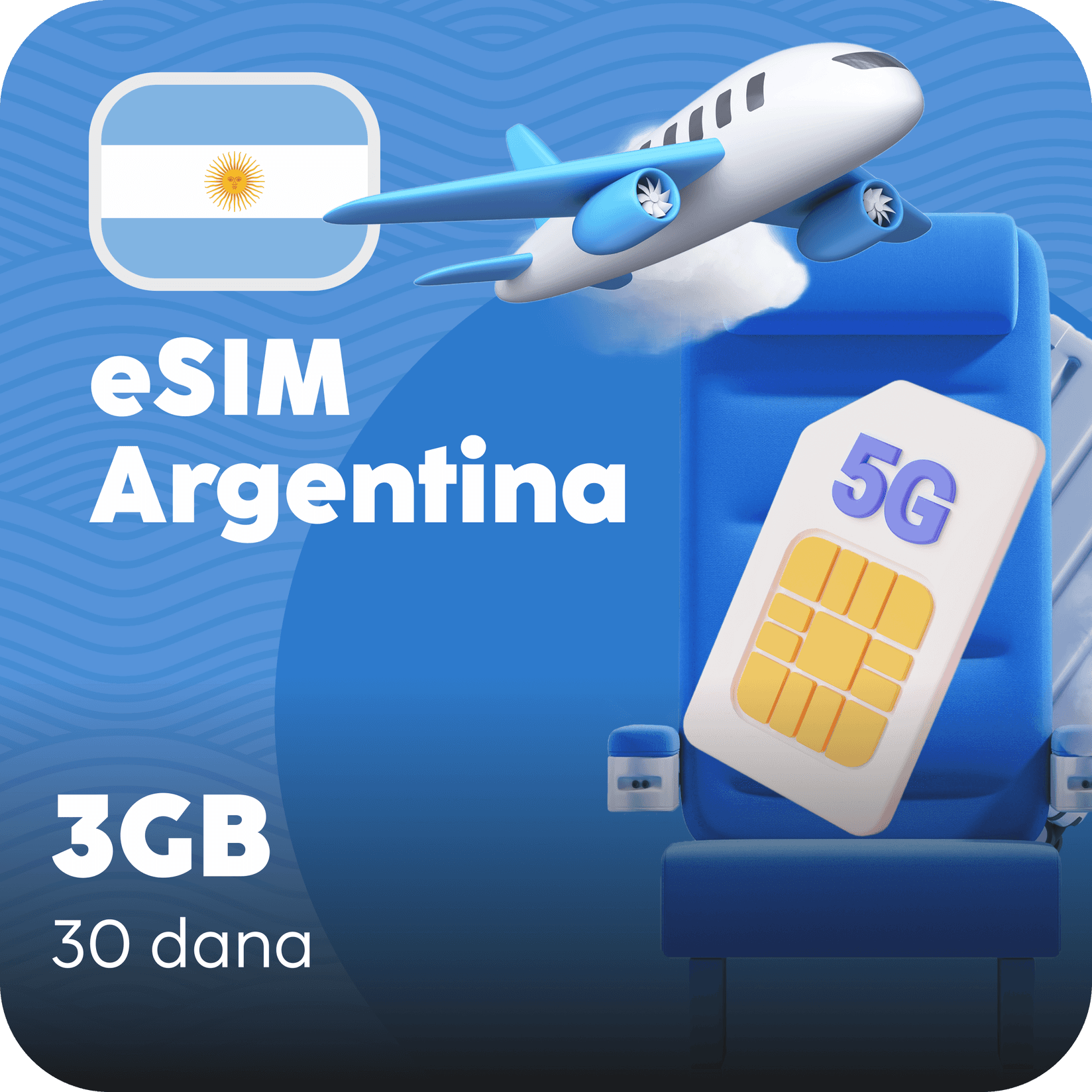 Argentina eSIM kartica - 3GB prepaid mobilnih podataka za 30 dana