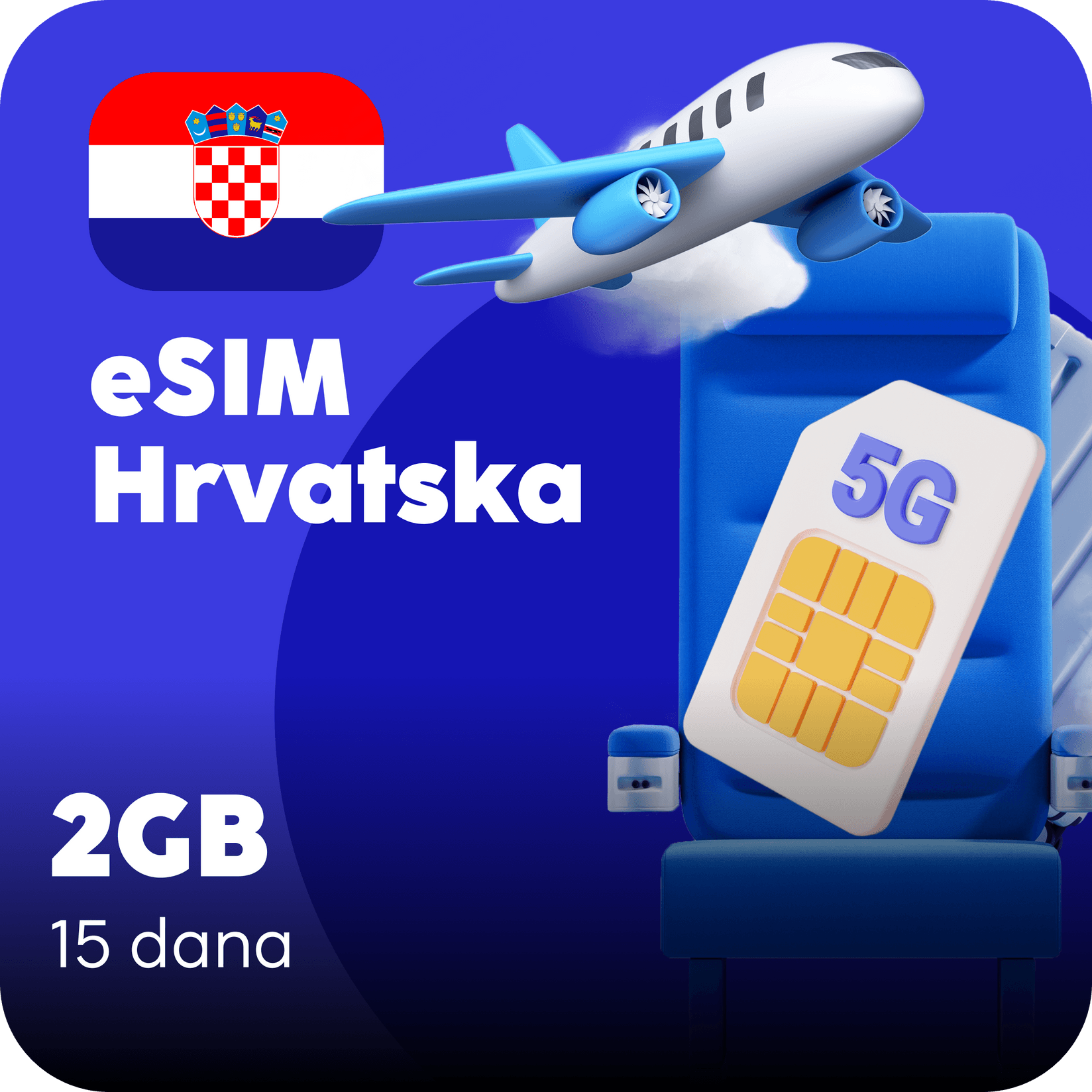 Hrvatska eSIM kartica - 2GB prepaid mobilnih podataka za 15 dana