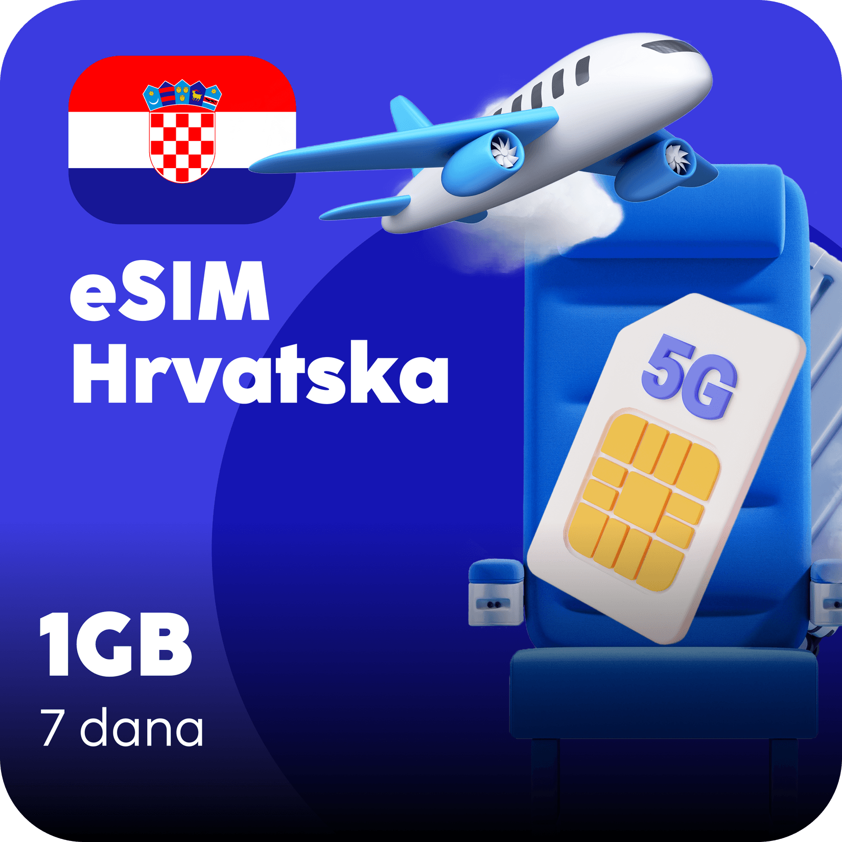 Hrvatska eSIM kartica - 1GB prepaid mobilnih podataka za 7 dana