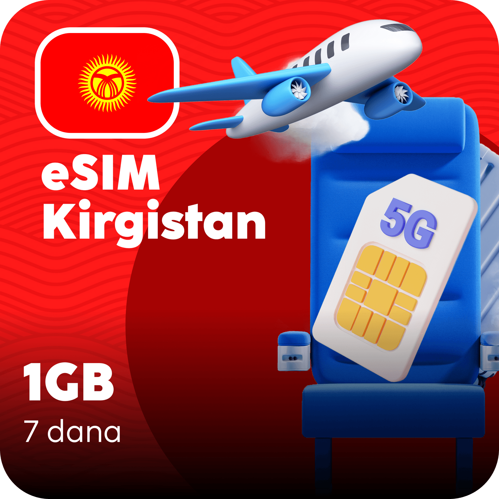Kirgistan eSIM kartica - 1GB prepaid mobilnih podataka za 7 dana