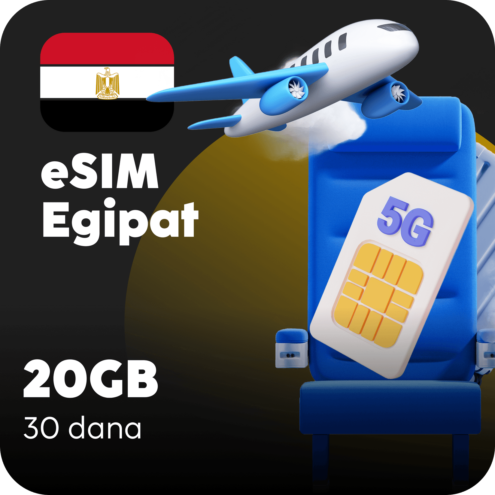 Egipat eSIM kartica - 20GB prepaid mobilnih podataka za 30 dana