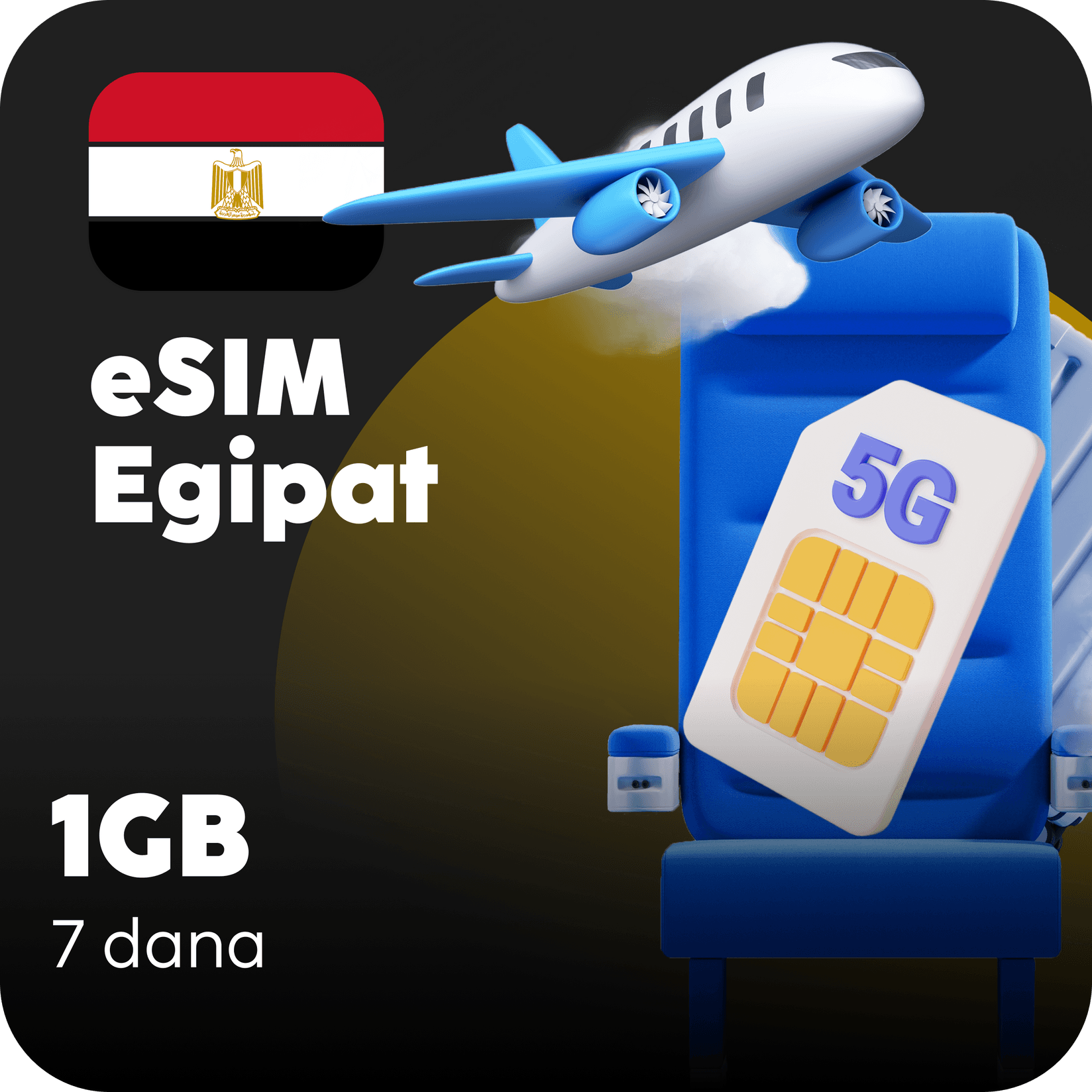 Egipat eSIM kartica - 1GB prepaid mobilnih podataka za 7 dana