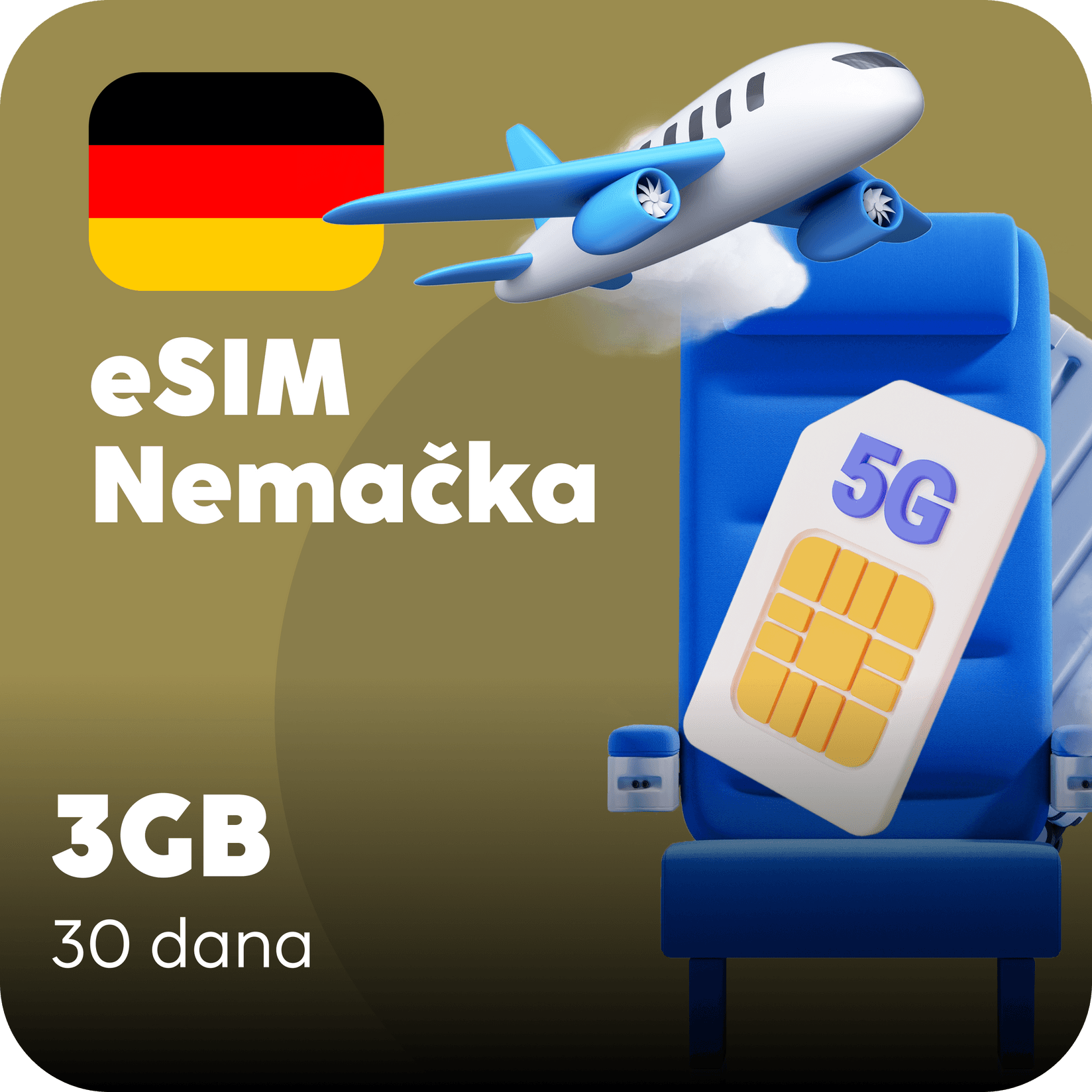 Nemačka eSIM kartica - 3GB prepaid mobilnih podataka za 30 dana