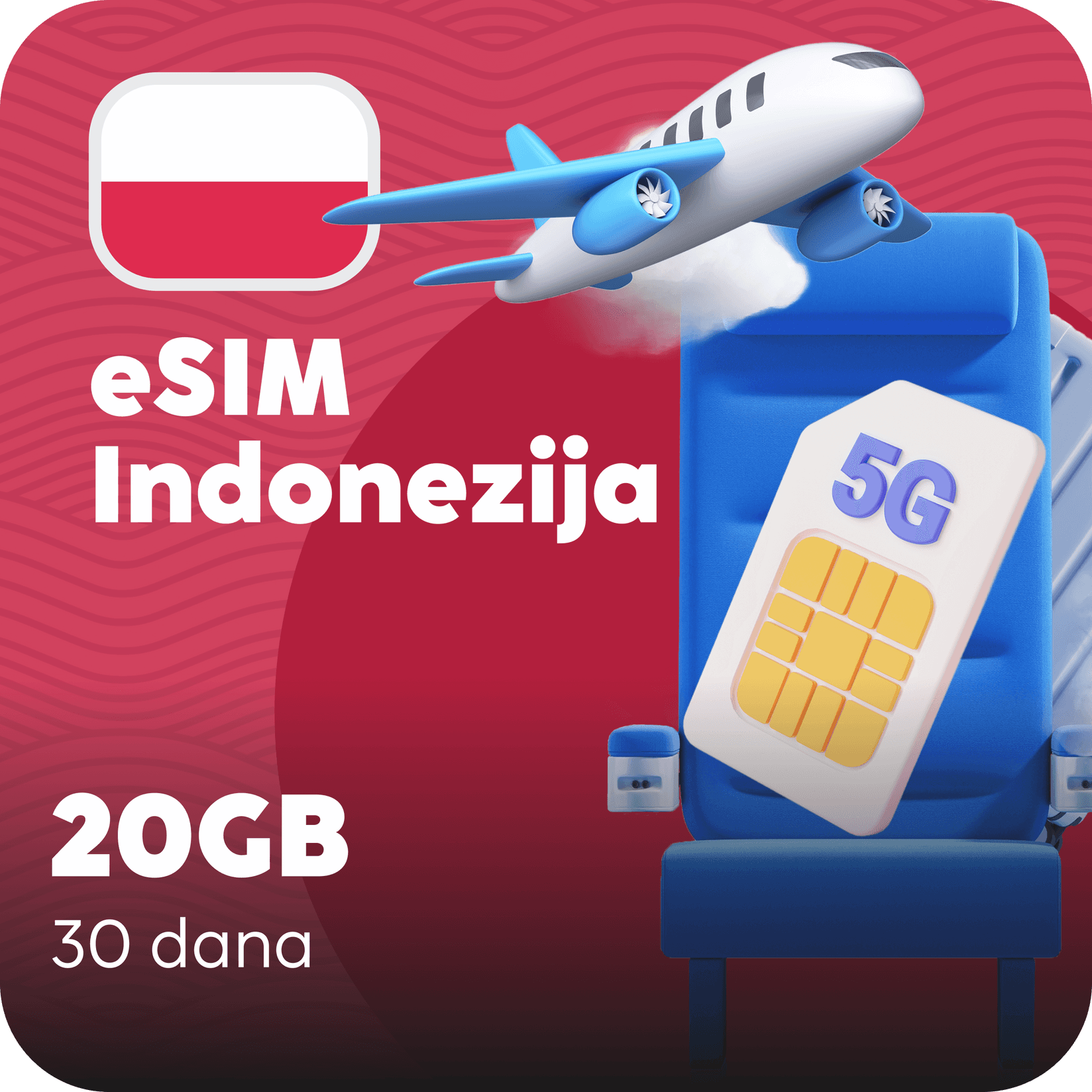 Indonezija eSIM kartica - 20GB prepaid mobilnih podataka za 30 dana