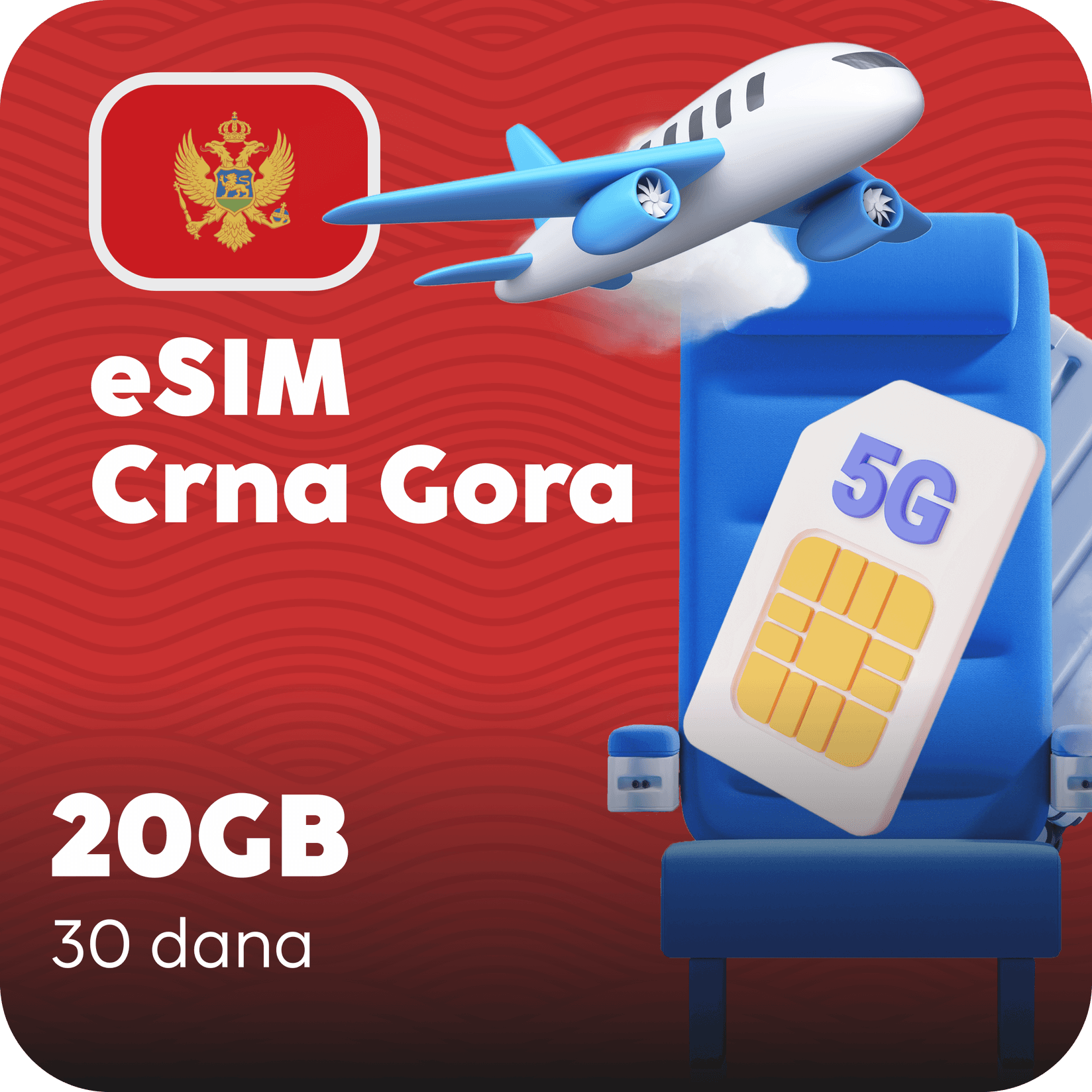 Crna Gora eSIM kartica - 20GB prepaid mobilnih podataka za 30 dana