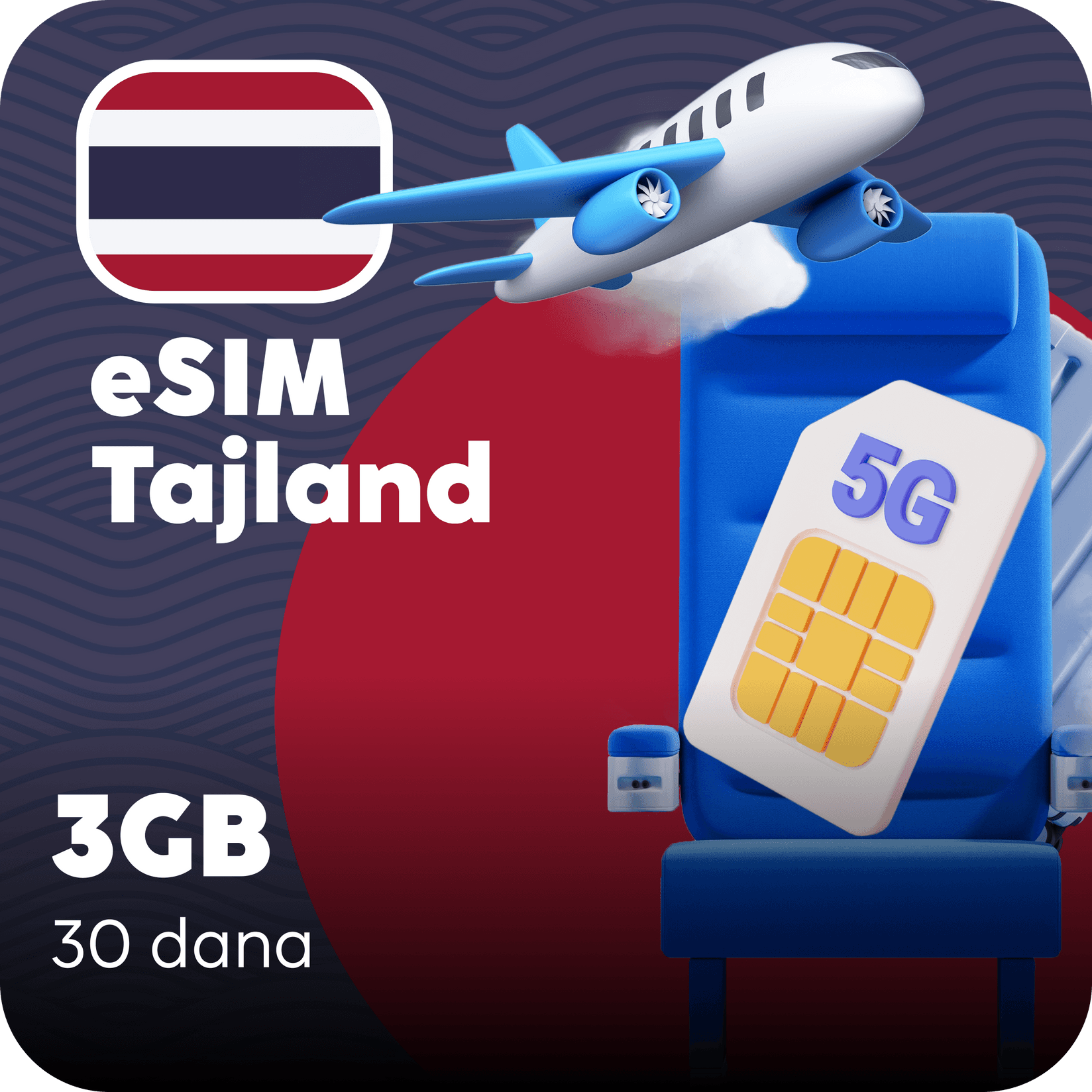 Tajland eSIM kartica - 3GB prepaid mobilnih podataka za 30 dana