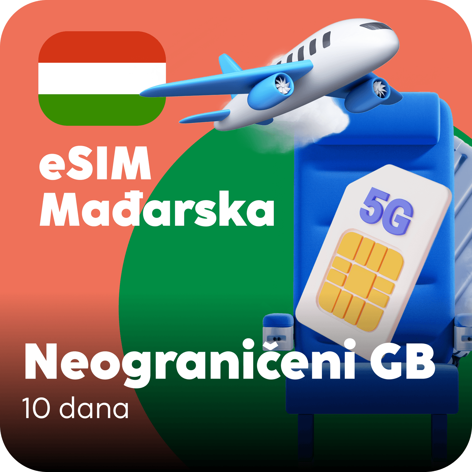 Mađarska eSIM kartica - Neograničena količina prepaid mobilnih podataka za 10 dana