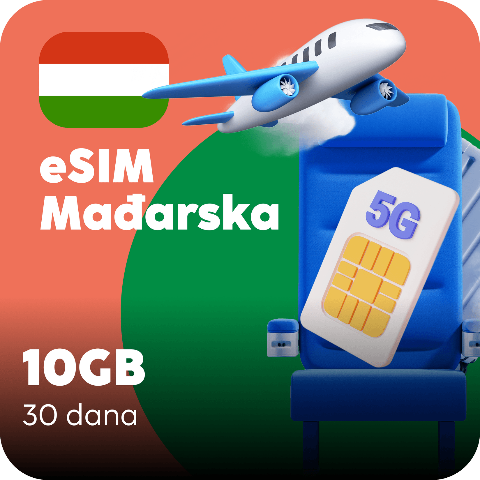 Mađarska eSIM kartica - 10GB prepaid mobilnih podataka za 30 dana