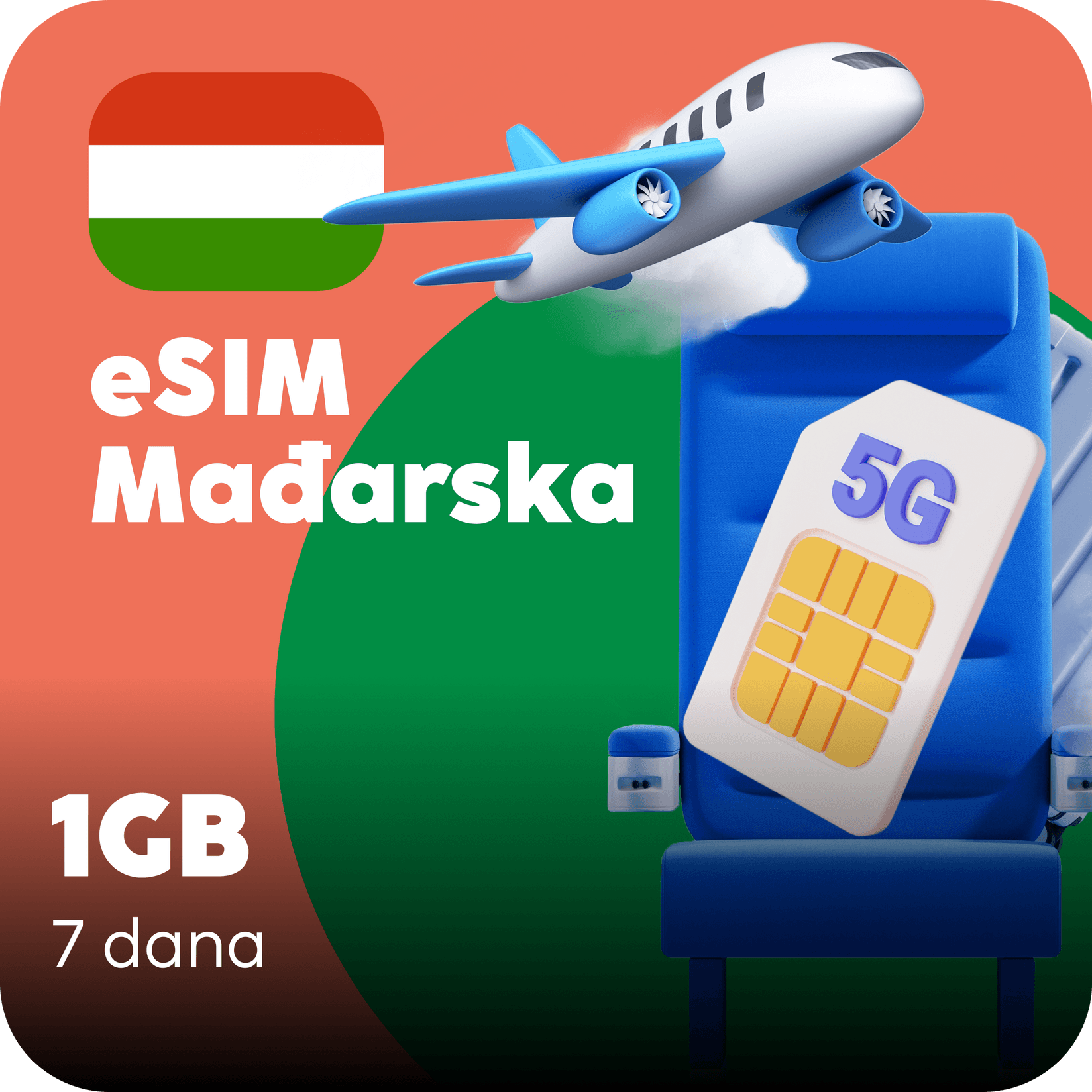 Mađarska eSIM kartica - 1GB prepaid mobilnih podataka za 7 dana