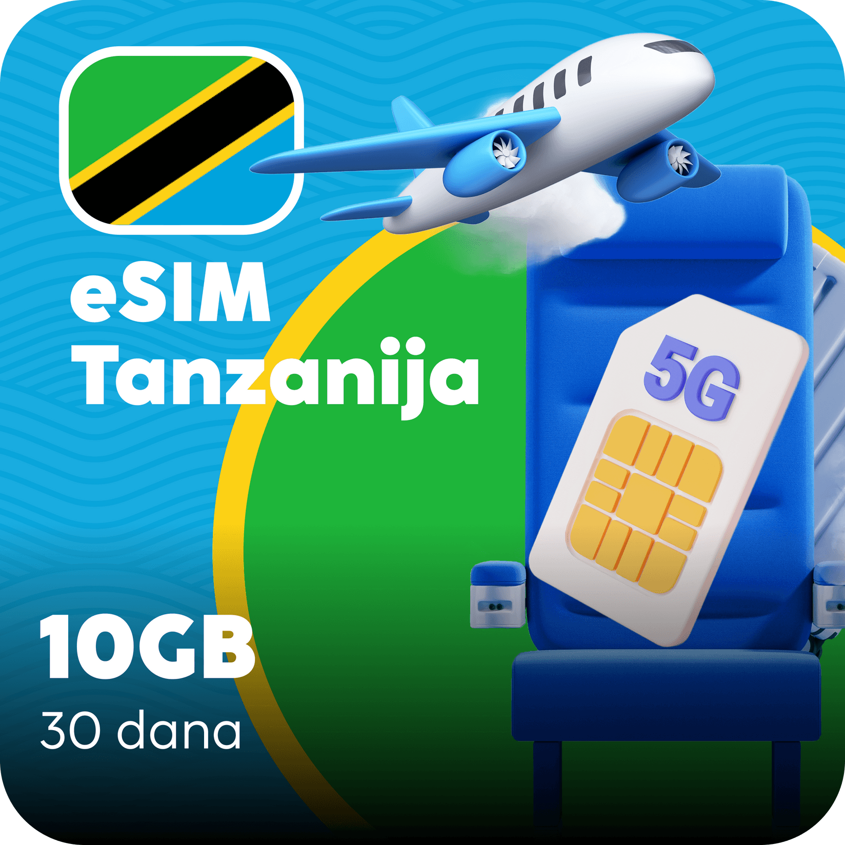Tanzanija eSIM kartica - 10GB prepaid mobilnih podataka za 30 dana