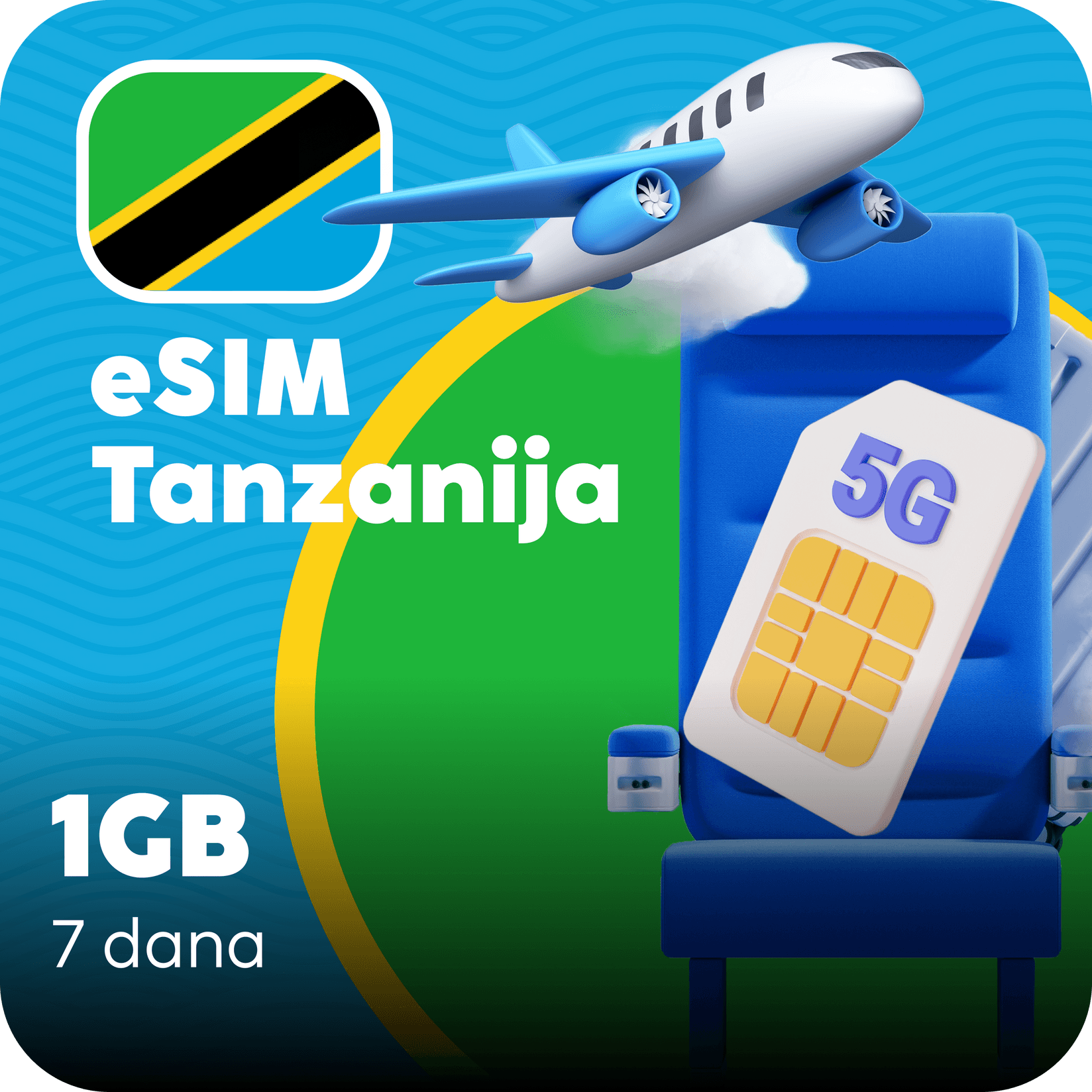 Tanzanija eSIM kartica - 1GB prepaid mobilnih podataka za 7 dana