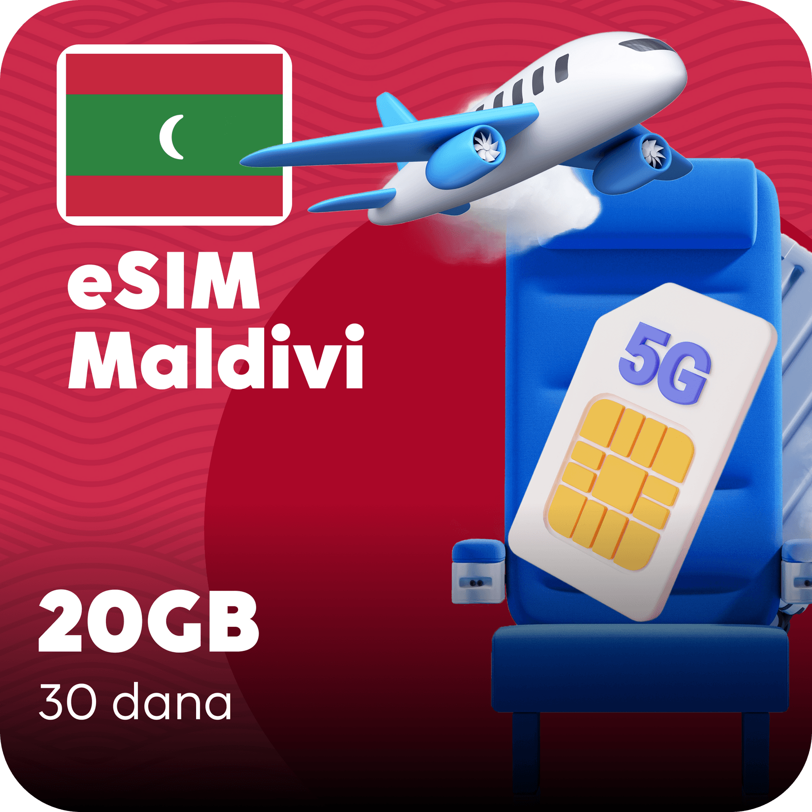 Maldivi eSIM kartica - 20GB prepaid mobilnih podataka za 30 dana