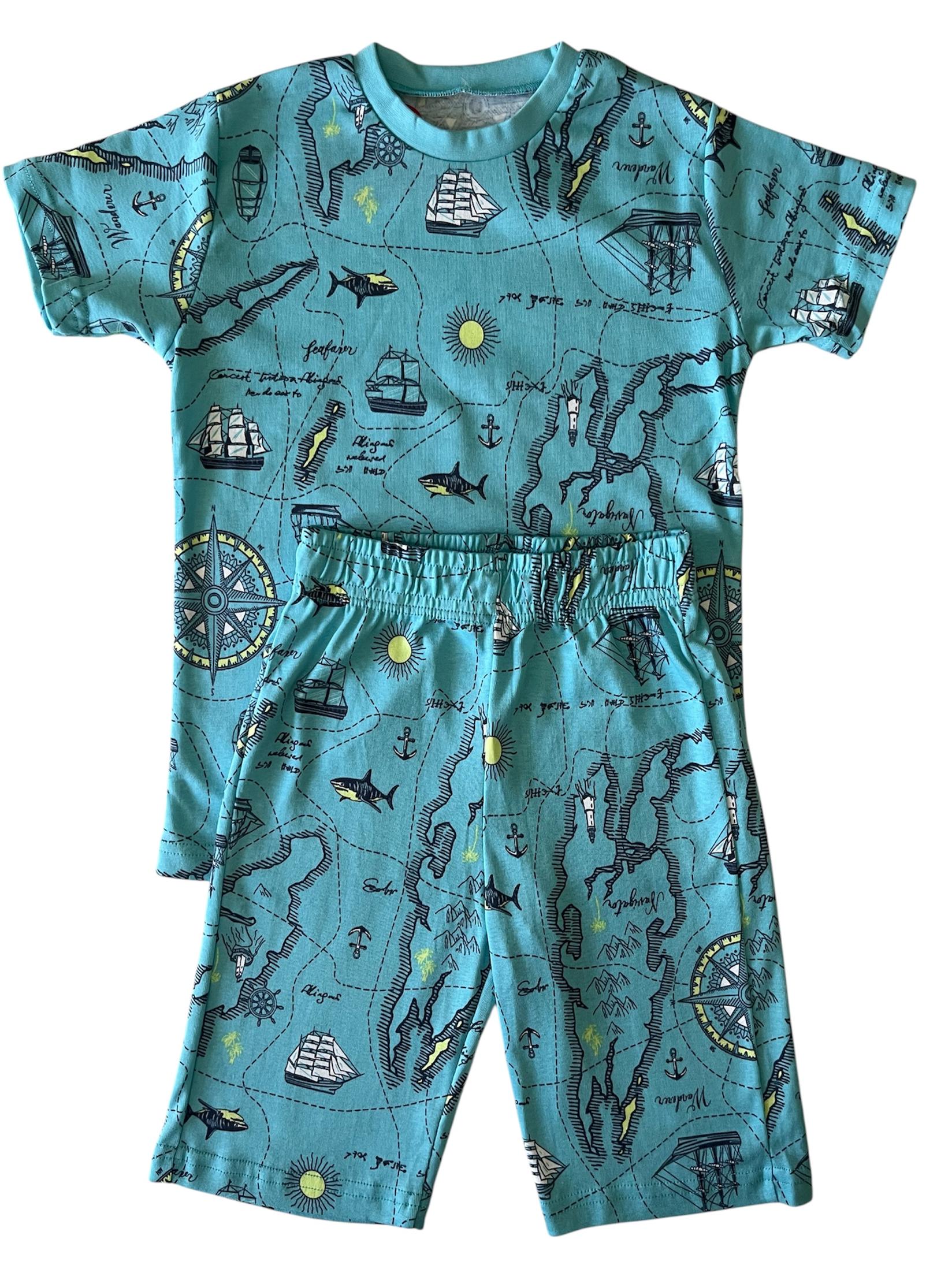Jasmil Pidžama za dečake kratkih rukava, Tirkizna