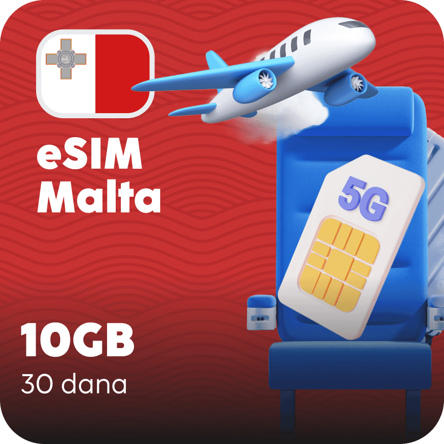 Malta eSIM kartica - 10GB prepaid mobilnih podataka za 30 dana