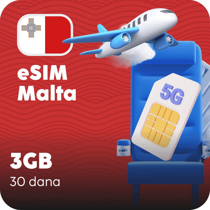 Malta eSIM kartica - 3GB prepaid mobilnih podataka za 30 dana