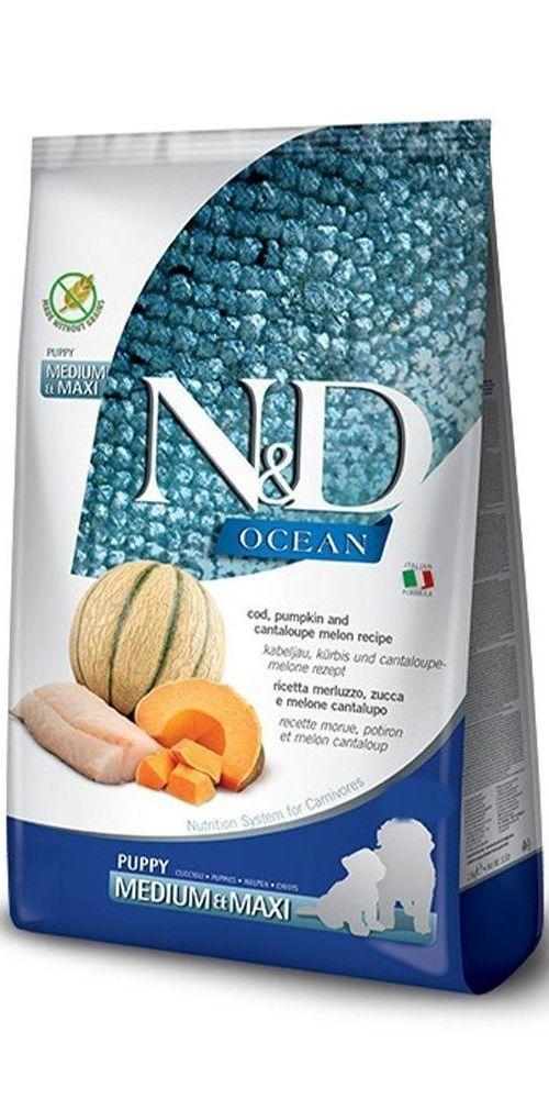 N&D Ocean Suva hrana za štenad, Bakalar, bundeva i dinja, Medium&maxi breed, 2.5kg