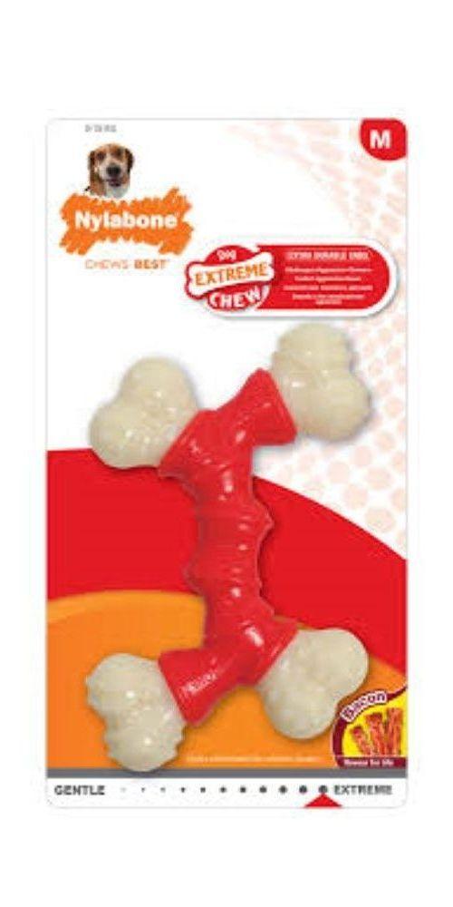 Nylabone EC Igračka za žvakanje dupla kost, Ukus slanine, M