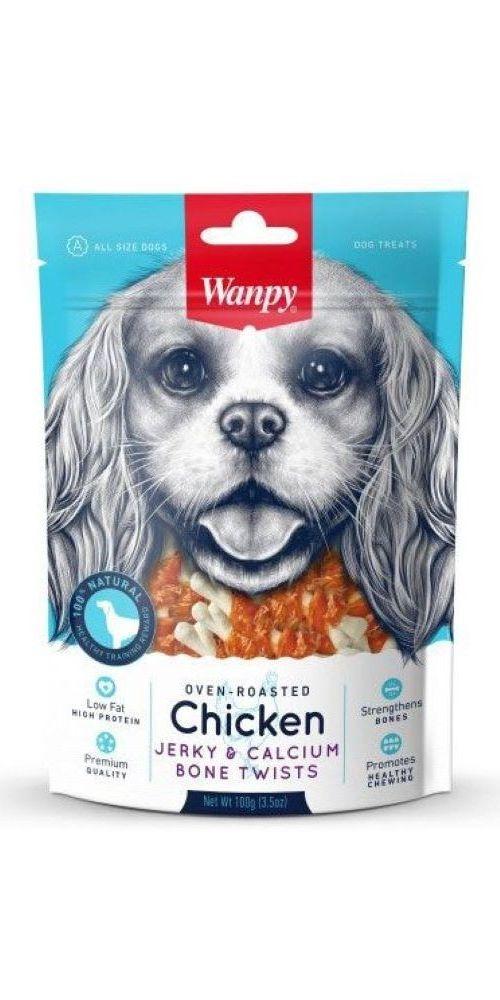 Wanpy Poslastica za pse, Piletina Jerky & Calcium Bone Twists, 100g