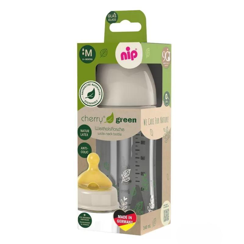 Nip Staklena flašica Green, M protok, 240ml, 0m+, Bež