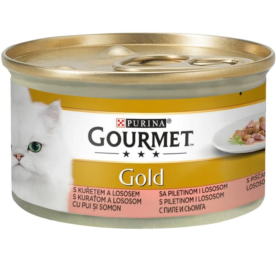 PURINA Gourmet Gold Vlažna hrana za mačke komadići piletine i lososa u sosu 85g