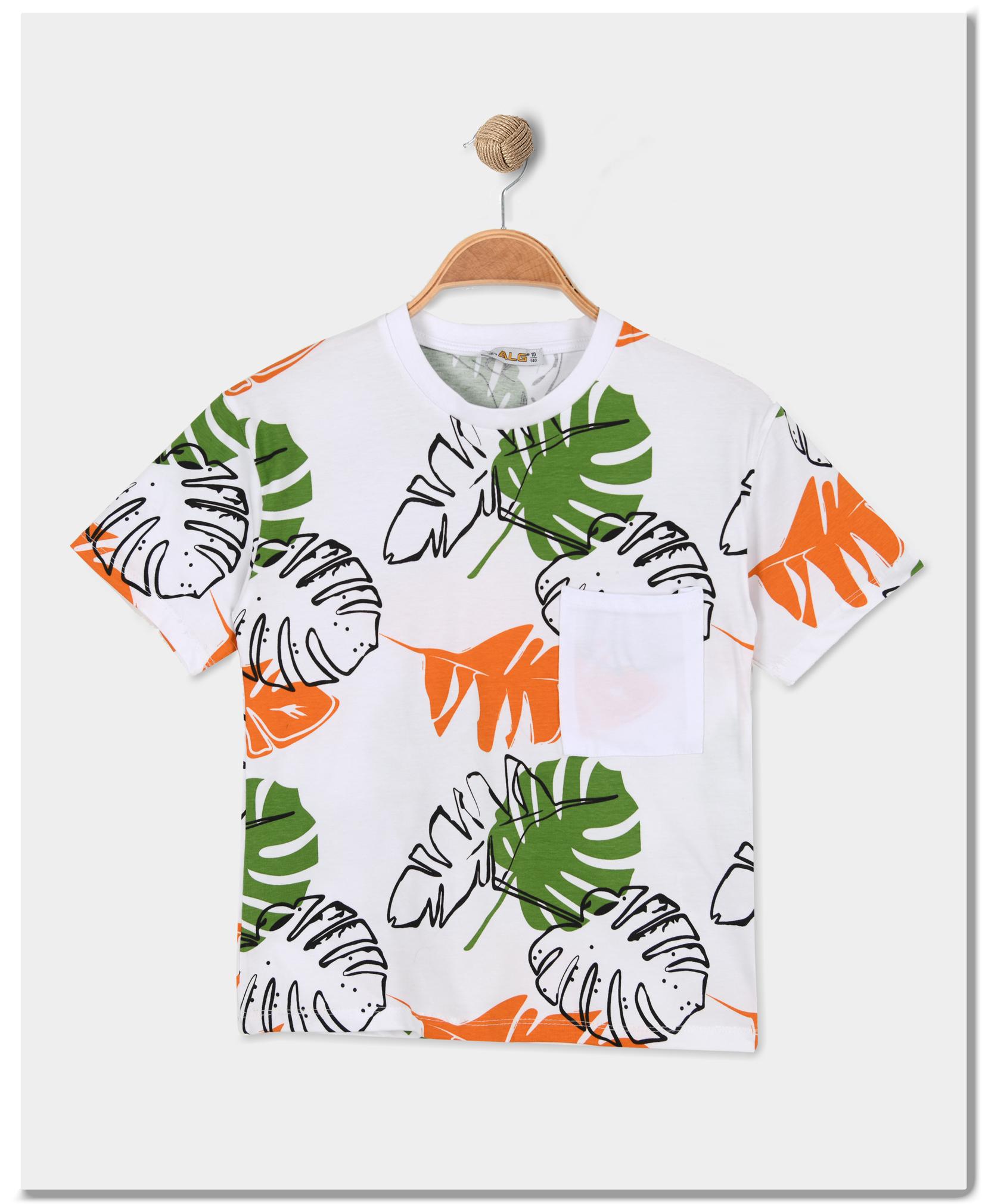 ALG Majica za dečake Leaves, Belo-zelena