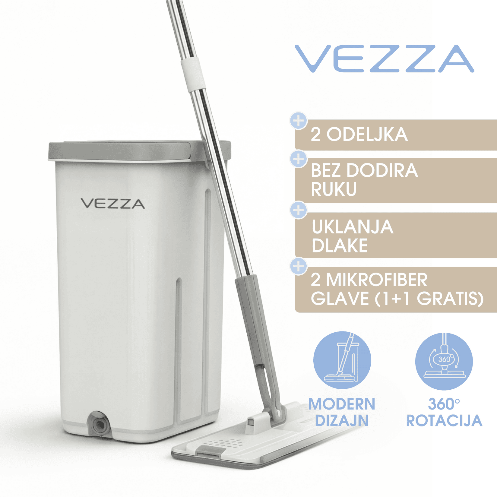 VEZZA Mop sa kofom, Sivi