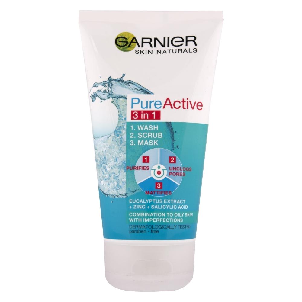 GARNIER Gel za čišćenje lica + piling + maska Skin Naturals Pure Active 3u1 150 ml