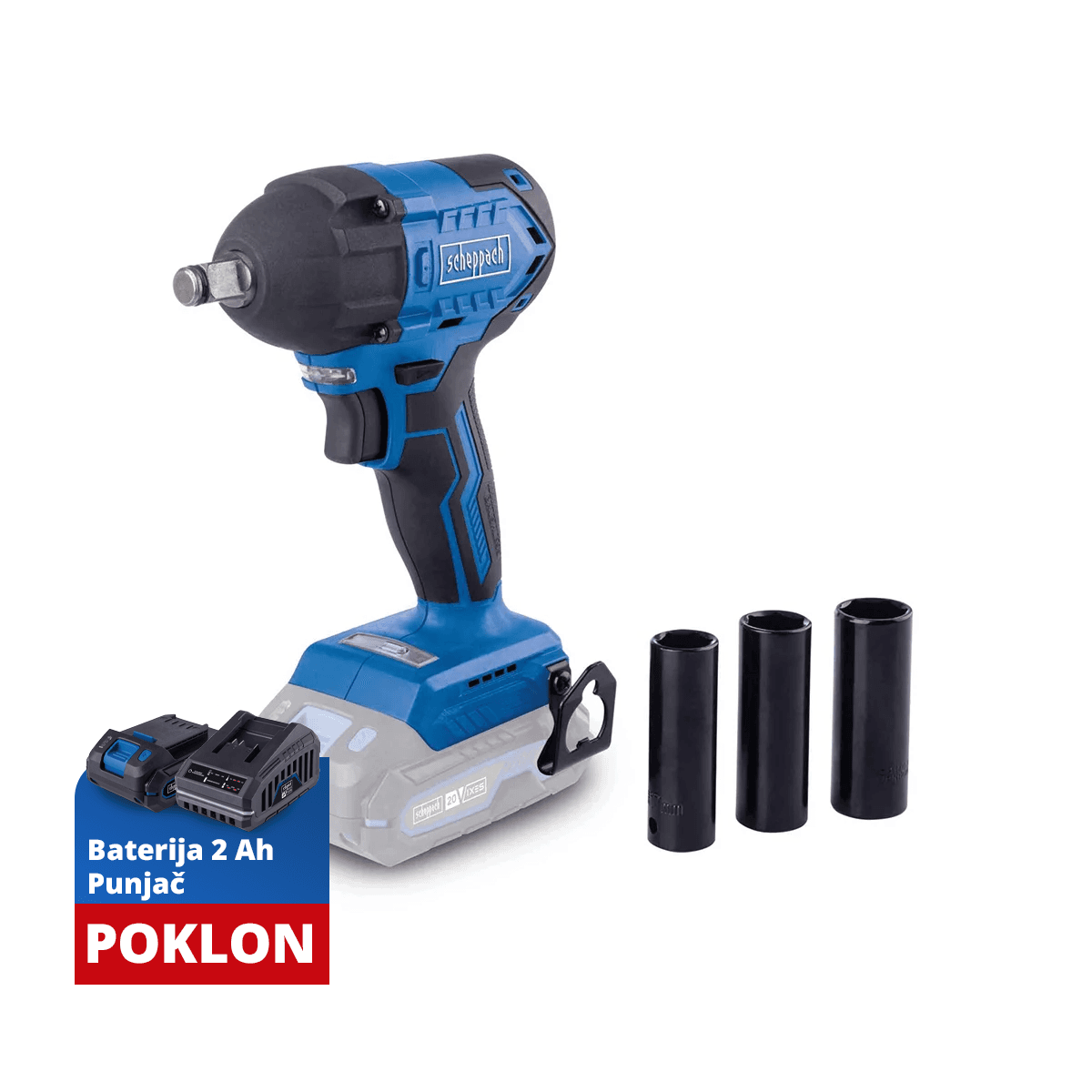 Scheppach Aku udarni odvijač Brushless IXES BC-IW350-X, 20V, 370Nm 1/2'', 1x2.0Ah + punjač 2.4A