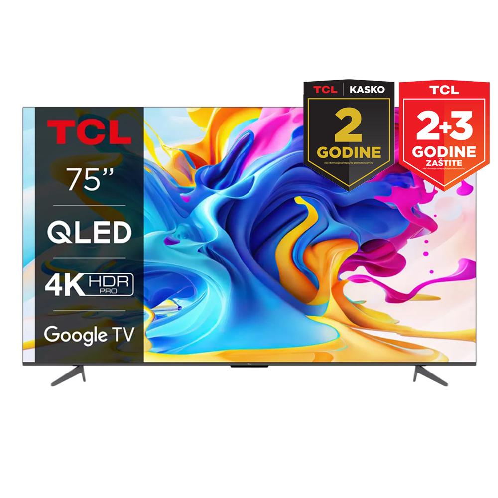 TCL Televizor 75C645 75", 4K, HDR, QLED, 60Hz, Google TV, Crni