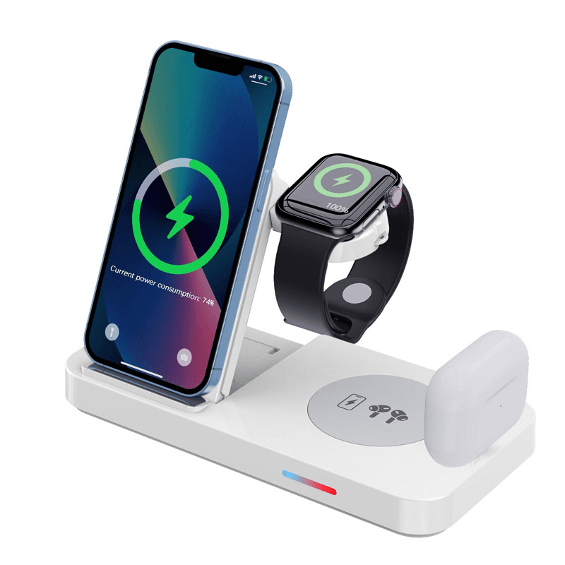 B-19 Bežični punjač 4u1 za 2x iPhone/Airpods/Apple Watch, 15W, Beli