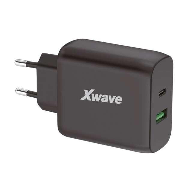 Xwave Ultra-brzi punjač GaN65W-AC, 65W, USB-A + USB-C, Za mobilne i tablete, Crni