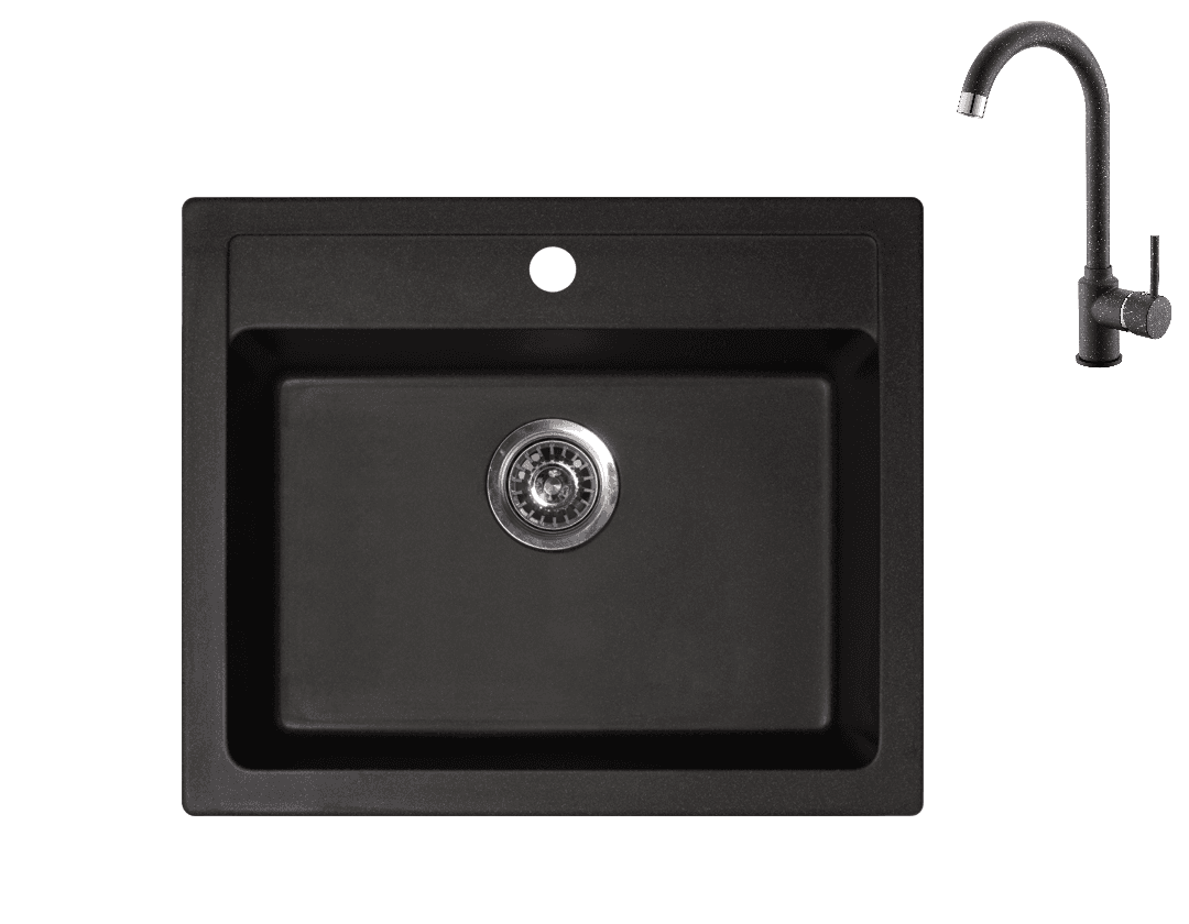 Metalac Ugradna sudopera  X Quadro 60 + baterija za sudoperu Roto, Crna