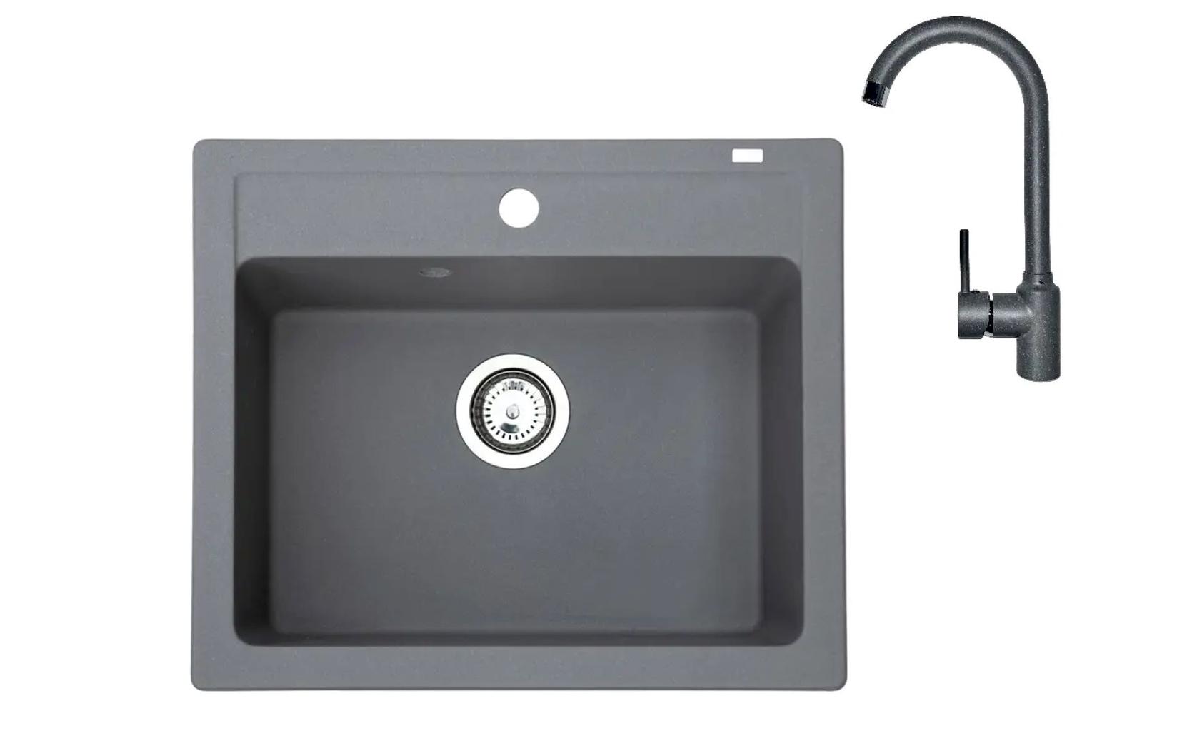 Metalac Ugradna sudopera xQuadro 60 i baterija za sudoperu Roto, 60 x 50 cm, Siva