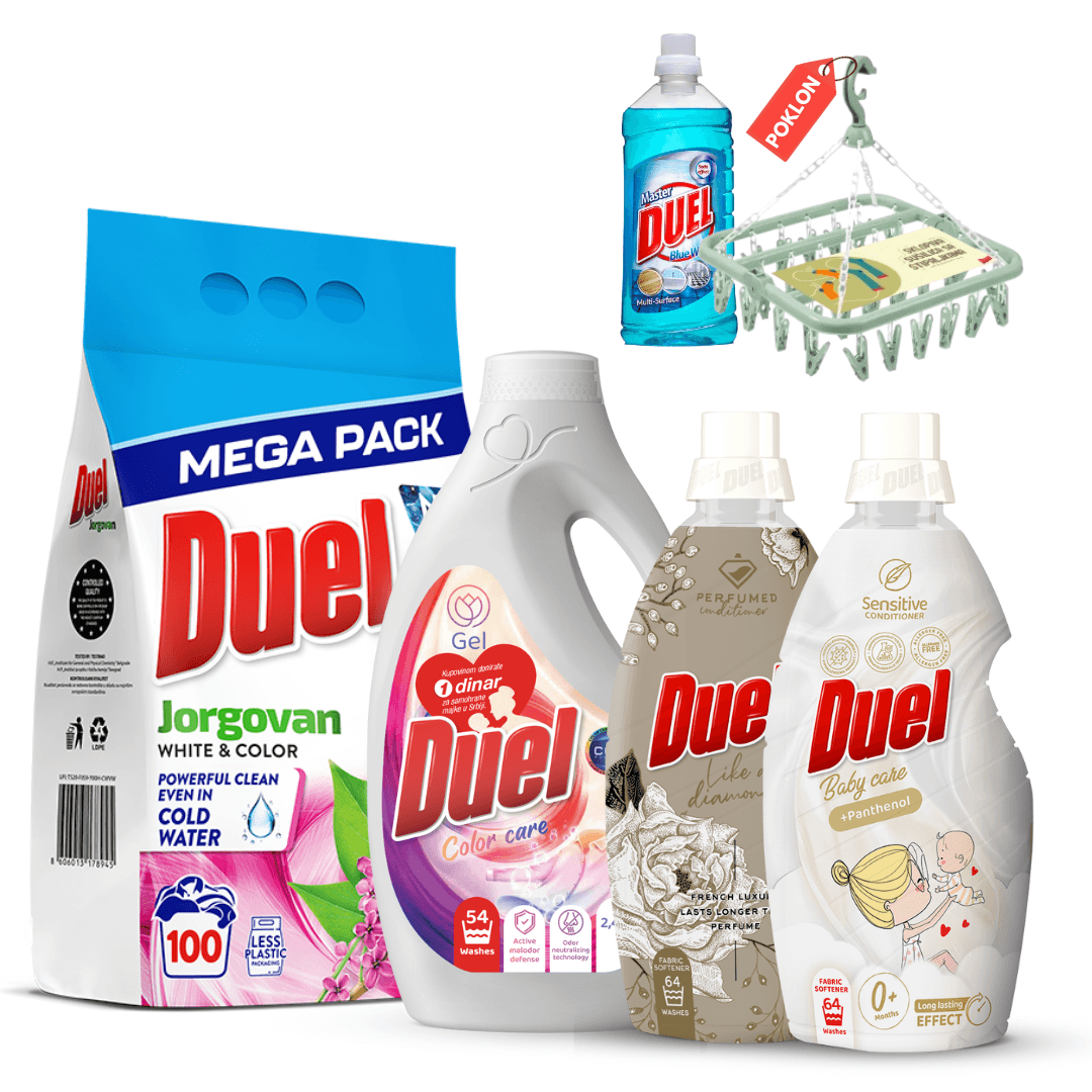 Duel Paket kućne hemije + Poklon sušilica sa štipaljkama, 5 proizvoda