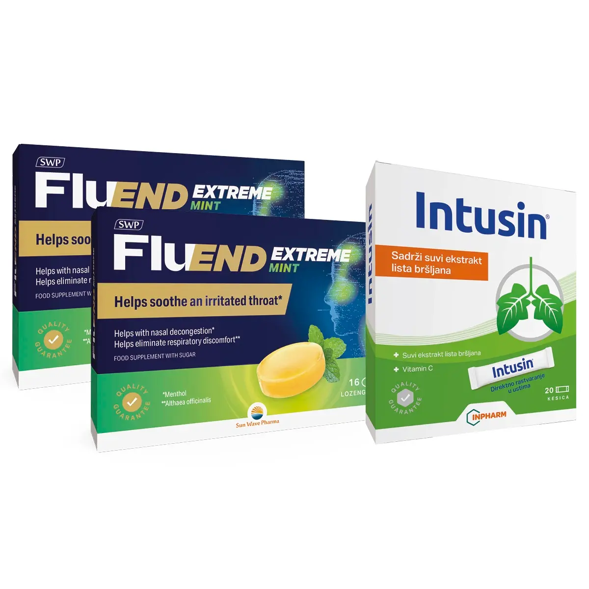 SWP Fluend Extreme Mint, 2x16 pastile + Intustin, 20 kesica