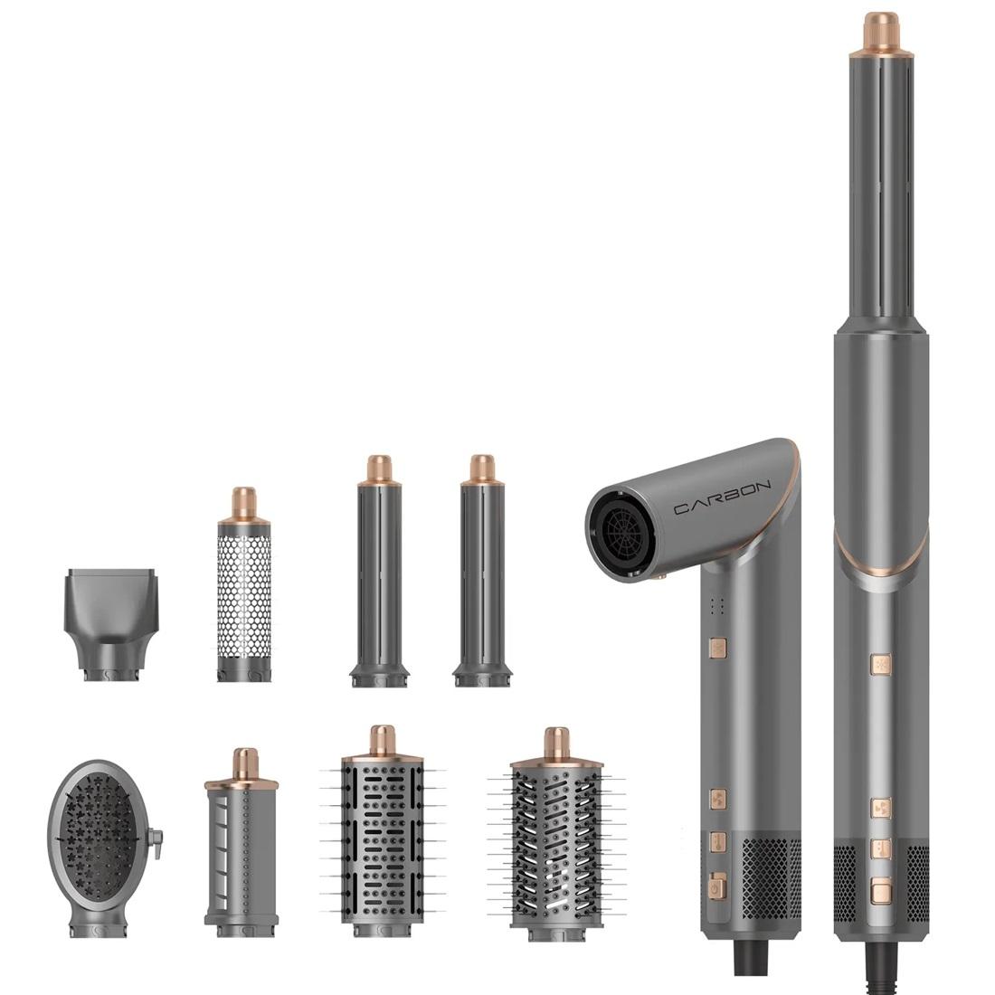 Carbon Multifunkcionalni stajler za kosu M8, 8u1, 8 nastavaka, Srebrne boje