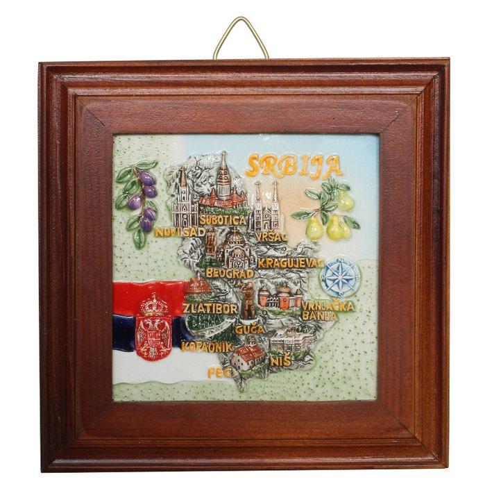 Mapa Srbije u drvenom ramu, Suvenir, 6x6cm