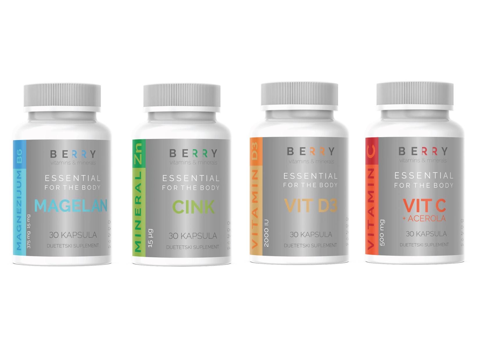 BERRY HEALTH Komplet vitamina  Mg+B6, Cink, D3, C+acerola