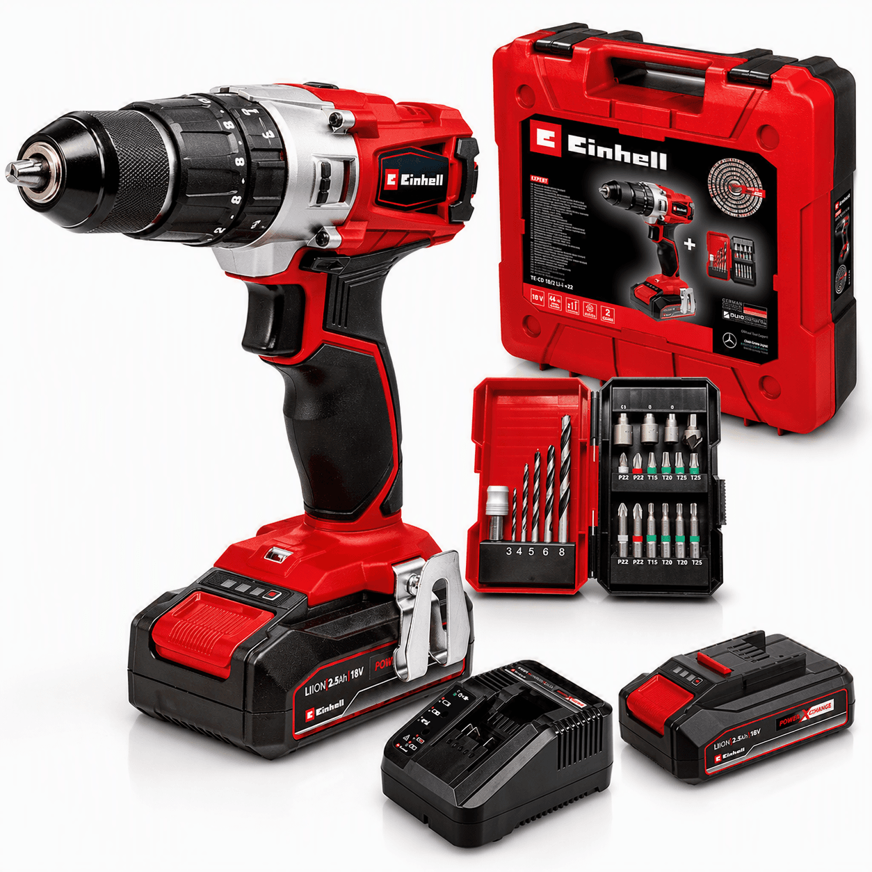 Einhell Akumulatorska udarna bušilica TE-CD 18/2 Li-i + Set KWB pribora, 22 komada + Baterija, 2.5 Ah