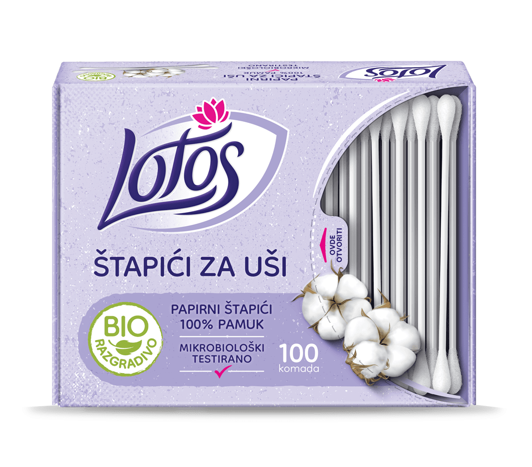 Lotos Vateni štapići za uši, 100 komada
