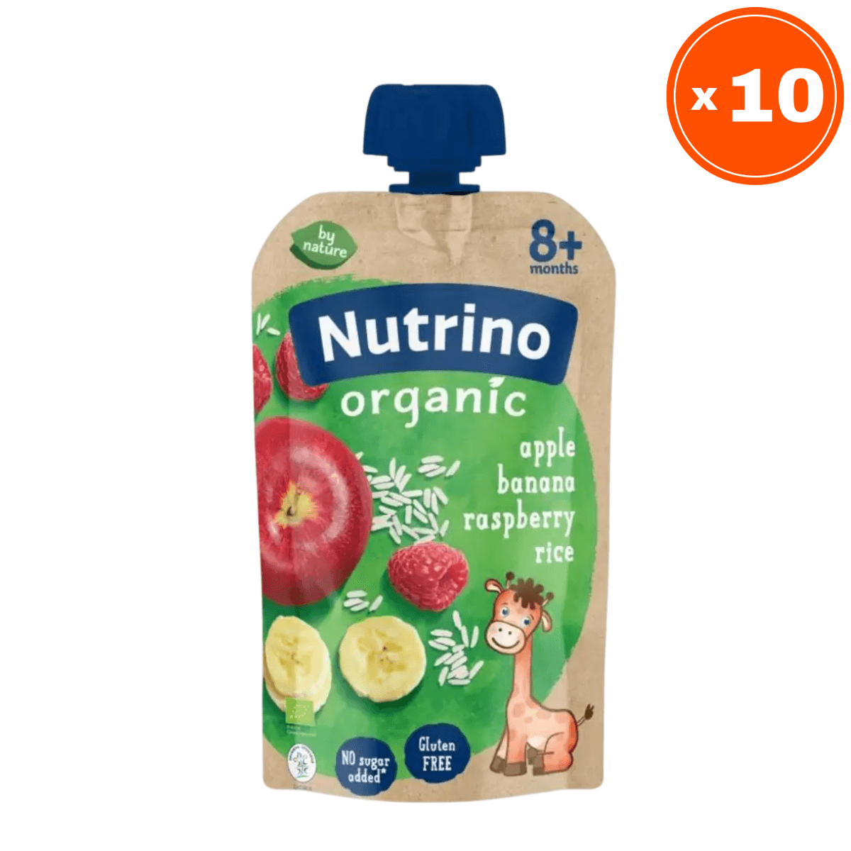 Nutrino Organic Pauč, Jabuka, banana, malina i pirinač, 100g, 10 komada