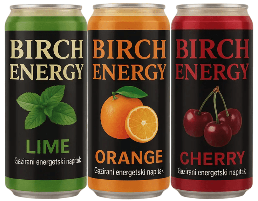 Birch Energy Gazirani energetski napitak, tri ukusa 210 ml.