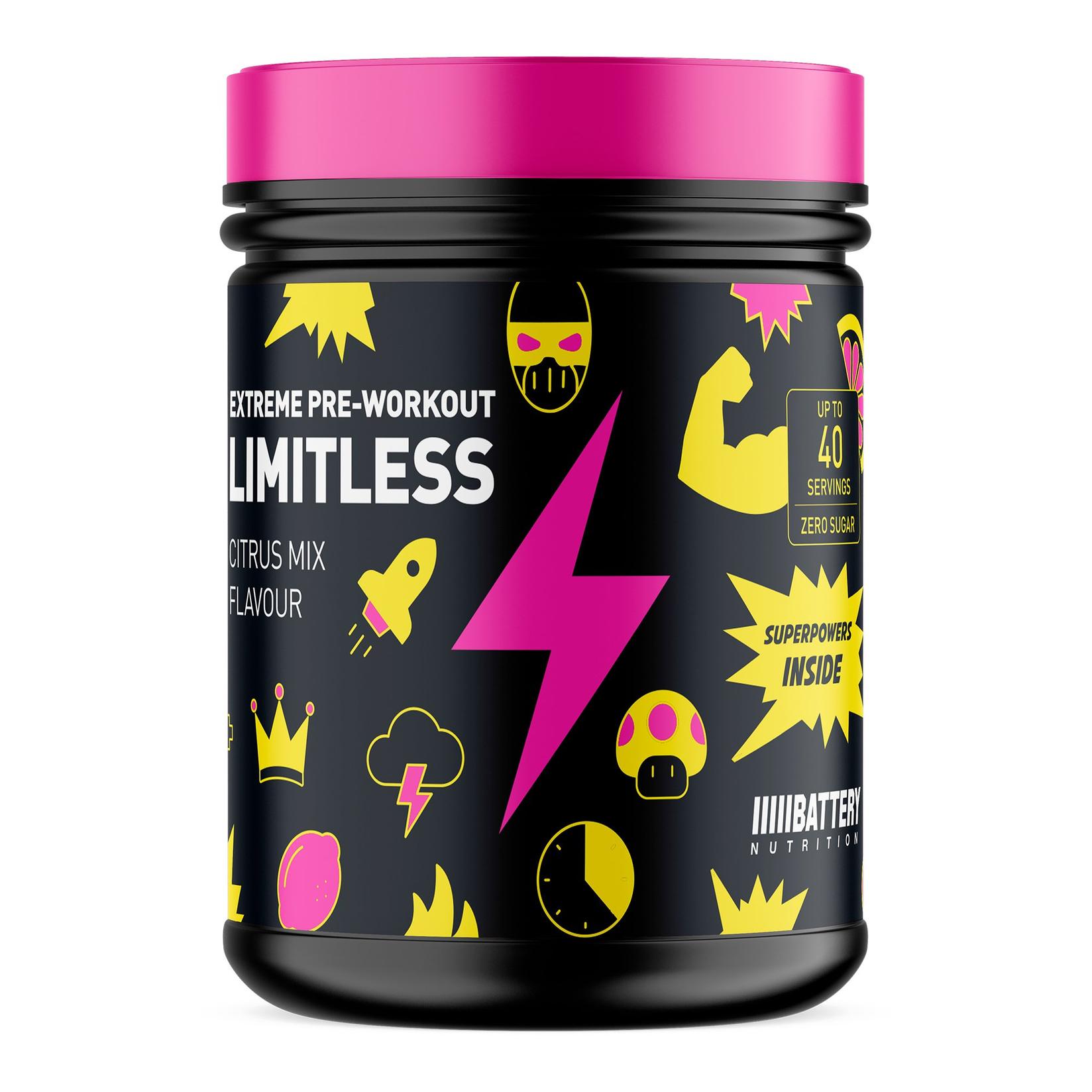 BATTERY Pre-workout LIMITLESS EXTREME, Citrus mix, 360g