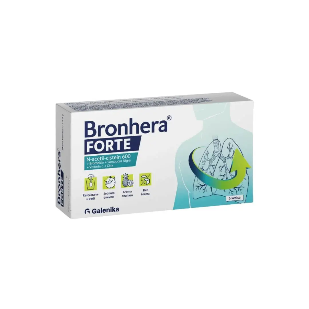 Bronhera Granule za pripremu napitka protiv kašlja Forte, 5 kesica