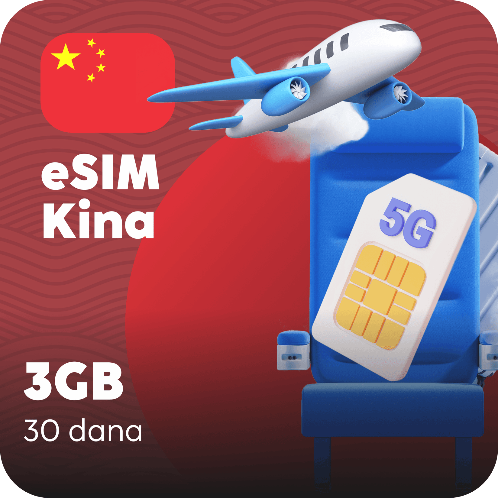 Kina eSIM kartica - 3GB prepaid mobilnih podataka za 30 dana