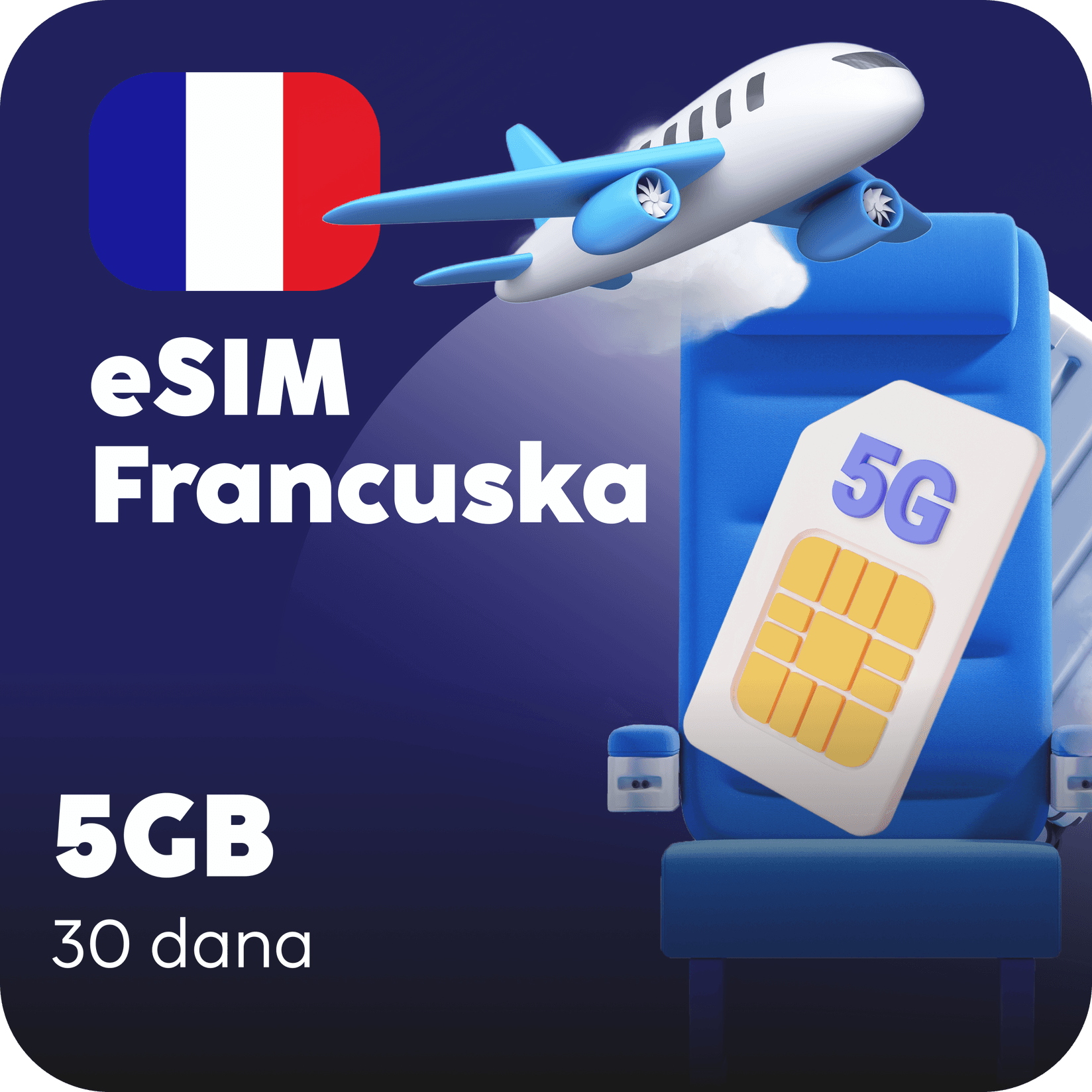 Francuska eSIM kartica - 5GB prepaid mobilnih podataka za 30 dana