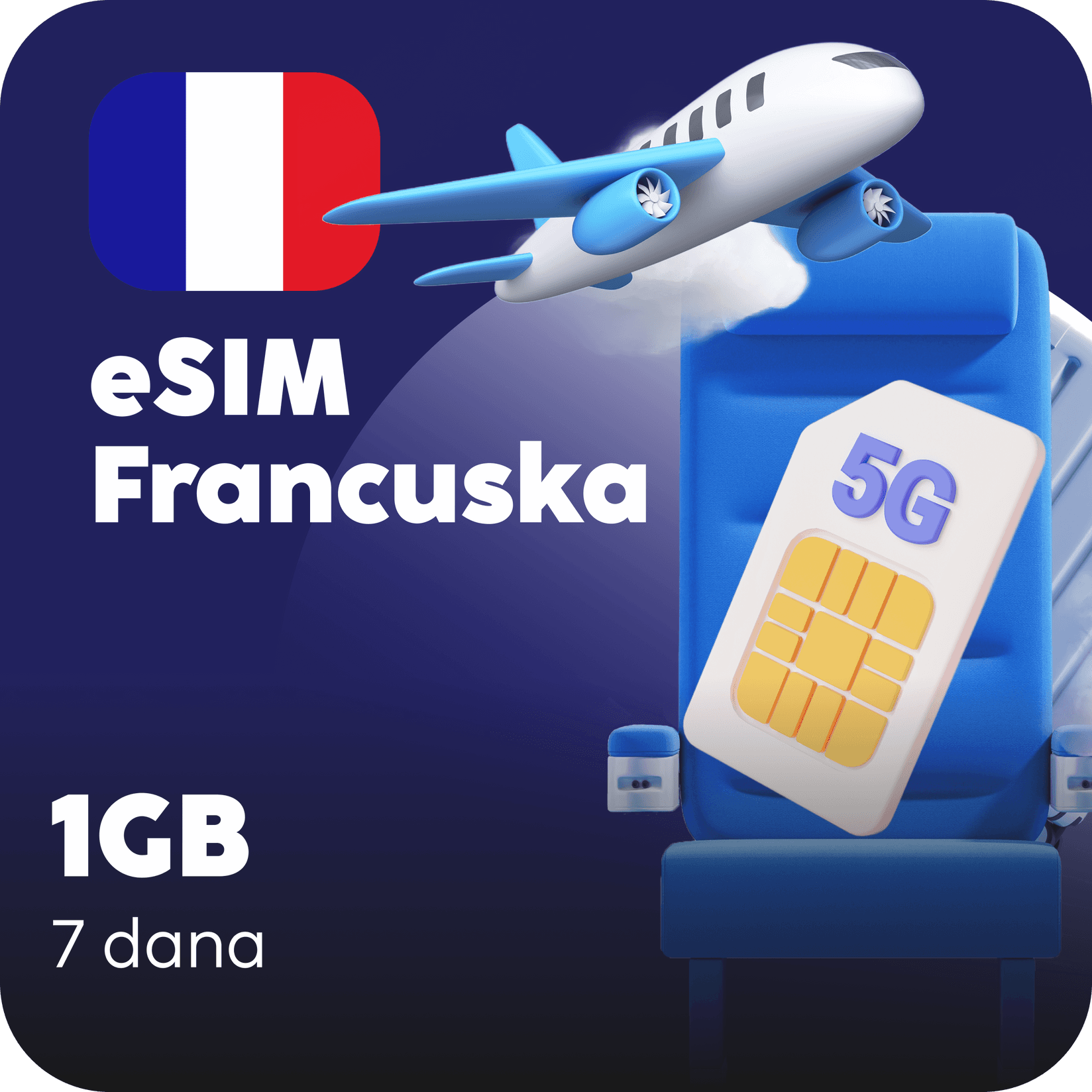 Francuska eSIM kartica - 1GB prepaid mobilnih podataka za 7 dana