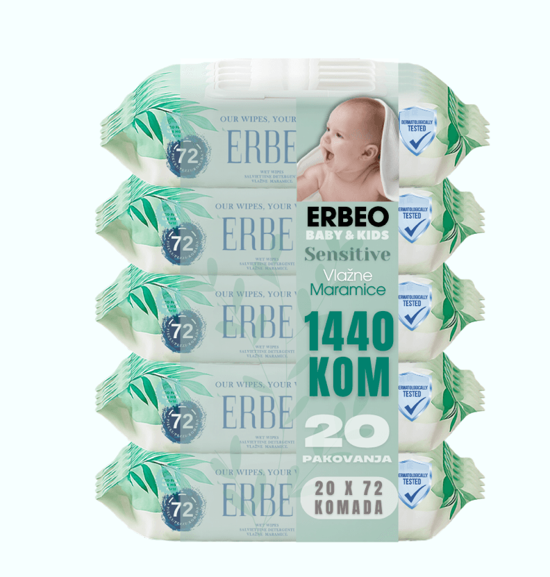 ERBEO Vlažne maramice Sensitive, 72 komada, 20 pakovanja