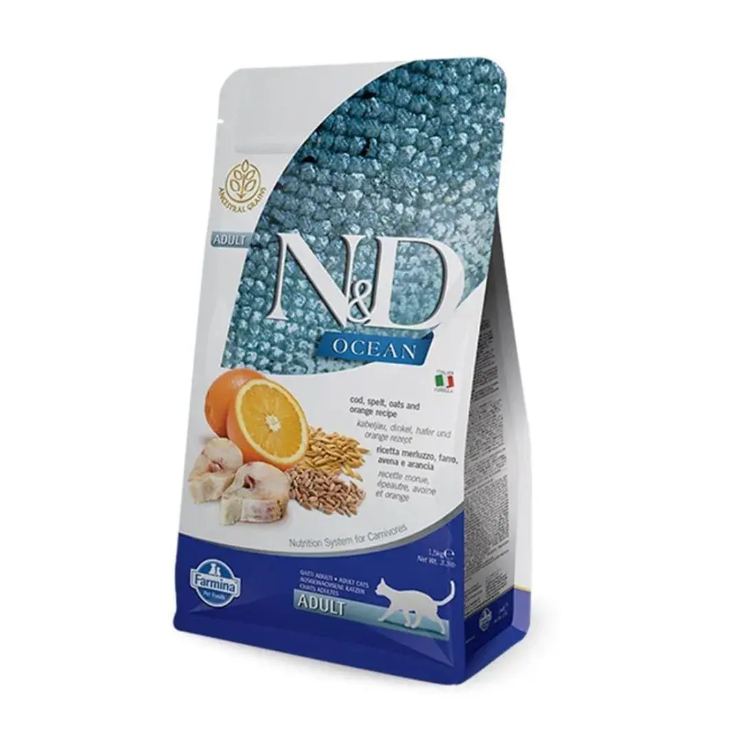 N&D Suva hrana za mačke Ocean, Adult, Riba i pomorandža,10 kg