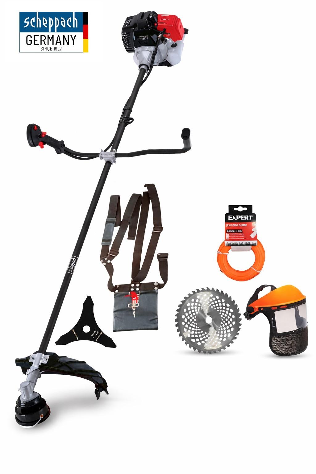 Scheppach Motorni trimer za travu BCGT5200, 1.4kW, 42cm + Vizir, Silk 2.44mmx15m, Nož 255mm